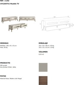 Comoda TV design modern cu iluminare interioara Gray and Walnut