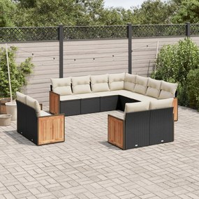 3260579 vidaXL Set canapele de grădină cu perne, 11 piese, negru, poliratan