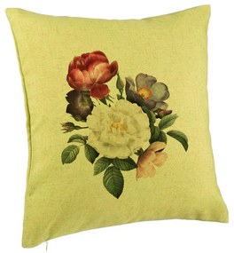 Perna Decorativa, Model Flori de Vara, 40x40 cm, Verde, Husa Detasabila, Burduf