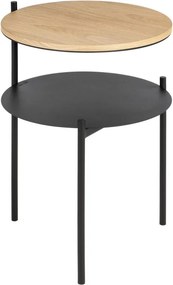 Noptieră neagră/în culoare naturală cu blat cu aspect de lemn de stejar Tu – noo.ma