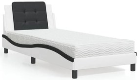vidaXL Pat cu saltea, alb și negru, 90x200 cm, piele ecologică