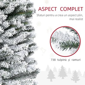 HOMCOM Brad de Crăciun Înzăpezit din PP Verde cu 492 Ramuri Ignifuge și Bază din Oțel Inoxidabil, Ø60x180 cm | Aosom Romania