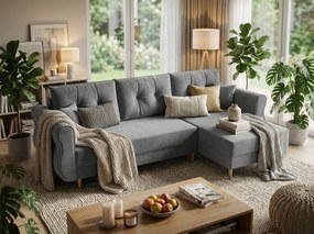 Canapea extensibila de colt SILVIANO, gri, reversibila, 230x140 cm