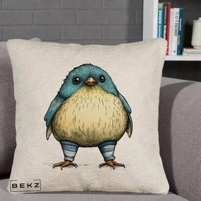 Perna Decorativa Pasare Albastra cu Sosete Albastre, 40x40 cm, Bej Canapea, Husa Detasabila, Perna Inclusa, BEKZ®