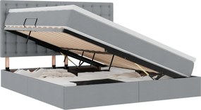 vidaXL Pat cu saltea și spațiu de depozitare Gri deschis 160 x 200 cm