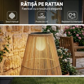 Outsunny Lampă Solară din Ratan, Lanternă de Grădină cu Aprindere/Oprire Automată, IP44, Impermeabilă și Decorativă, pentru Terasă, Verandă, Patio, 35x35x55 cm, Galben | Aosom Romania