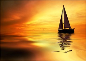 Tablou pe sticlă - Sailboat la apus de soare (70x50 cm)