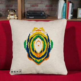 Perna Decorativa Oval Abstract Multicolor, 40x40 cm, Bej Canapea, Husa Detasabila, Perna Inclusa, BEKZ®