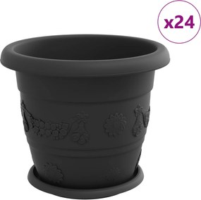 vidaXL Ghivece pentru plante 24 pcs Negru Ø 26 x 21.5 cm Plastic