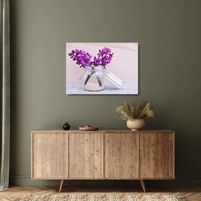 Tablou pe sticlă cu flori violete (70x50 cm)