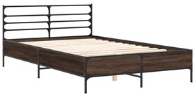3280076 vidaXL Cadru de pat, stejar maro, 135x190 cm, lemn prelucrat și metal