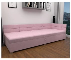 Pat tapițat AMSTERDAM 90x200 cm, cu tăblie reversibilă și spațiu de depozitare, roz