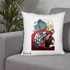 Perna Personalizata Fullmetal Alchemist Brotherhood Edward si Al Poster, 40x40 cm, Alb Pufos, Husa Detasabila, Perna Inclusa, BEKZ®