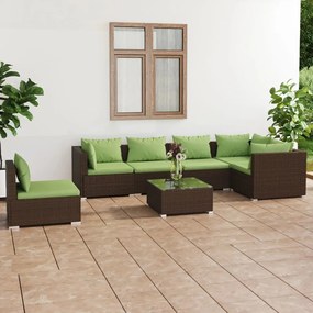 3102332 vidaXL Set mobilier de grădină cu perne, 7 piese, maro, poliratan