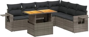 vidaXL Set canapele de grădină, 7 piese, cu perne, gri, poliratan