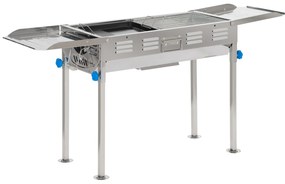 Outsunny  Gratar cu Carbune din Otel cu Inaltime Reglabila, 2 Grile si Tabla, BBQ Portabil cu Rafturi Laterale, 120x31x60-70cm