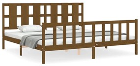 3192254 vidaXL Cadru pat cu tăblie, maro miere, 200x200 cm, lemn masiv