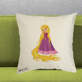 Perna Personalizata Rapunzel Par Lung Floral, 40x40 cm, Ecru, Husa Detasabila, Perna Inclusa, BEKZ®