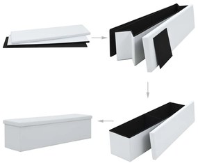 247092 vidaXL Bancă depozitare pliabilă, alb, 150x38x38cm, imitație piele