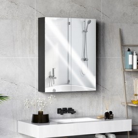 HOMCOM Dulap Suspendat de Baie cu 2 Uși cu Oglindă și 2 Rafturi Interne 60x15x75cm, Negru | Aosom Romania