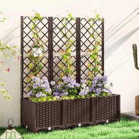 Outsunny Jardinieră cu spalier pat ridicat pentru grădină jardinieră exterioară cu 8 orificii de drenaj 120 x 40 x 135 cm maro | Aosom Romania