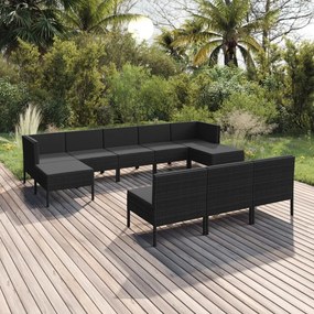 3094569 vidaXL Set mobilier de grădină cu perne, 10 piese, negru, poliratan