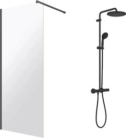 Pachet paravan dus Walk-In Omnires Marina negru 110x200 cm si coloana de dus Grohe Vitalio Start negru