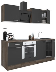 Mobilă de bucătărie Yorki 210, corp din stejar Yorki, față antracit satinat cu element inferior al cuptorului