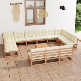 3077252 vidaXL Set mobilier grădină cu perne, 14 piese, maro, lemn masiv pin