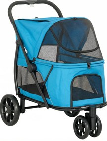 PawHut Cărucior pentru câini pliabil cu 3 roți Ferestre din plasă Pernă lavabilă Off-road Capacitate 20 kg 92x63x95 cm Albastru | Aosom Romania