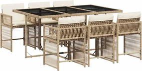 vidaXL Set de masă pentru grădină, 7 piese, cu perne, bej, poliratan