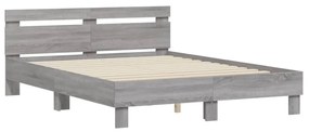 3207418 vidaXL Cadru de pat cu tăblie, gri sonoma, 150x200 cm, lemn prelucrat