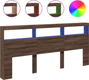 vidaXL Tăblie de pat cu dulap și LED, stejar maro, 220x17x102 cm