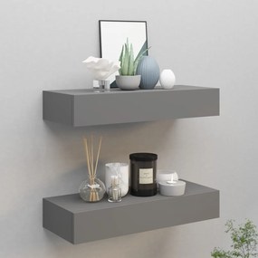 vidaXL Dulapuri de perete cu sertare, 2 buc. gri, 60x23,5x10 cm, MDF
