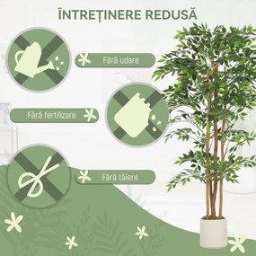 HOMCOM Plantă artificială Ficus Banyan din PEVA și lemn, cu ramuri flexibile și ghiveci din PP și ciment | Aosom Romania
