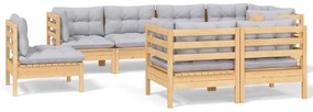 Set mobilier gradina cu perne, 8 piese, gri, lemn masiv pin Maro  si gri, 1
