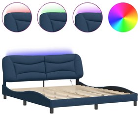 3213724 vidaXL Cadru de pat cu lumini LED, albastru, 180x200 cm, textil