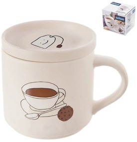 Cană cu capac albă din porțelan 450 ml – Orion