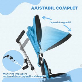 HOMCOM Tricicletă pentru Copii cu Mâner, 95x50x106 cm, Albastru | Aosom Romania