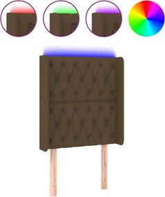 vidaXL Tăblie de pat cu LED, maro închis, 83x16x118/128 cm, textil