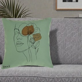 Perna Decorativa Portret Feminin Mac Profilat, 40x40 cm, Verde, Husa Detasabila, Perna Inclusa, BEKZ®