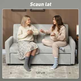 HOMCOM Canapea Pat cu Design Extensibil Clic Clac pentru 2 Locuri - Gri Deschis | Aosom Romania