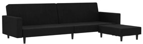 Canapea extensibila cu taburet, 2 locuri, negru, catifea Negru, Cu scaunel pentru picioare