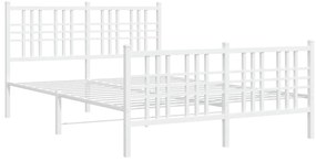 376390 vidaXL Cadru de pat metalic cu tăblie de cap/picioare, alb, 137x190 cm