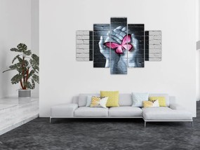 Tablou - Fluture roz în perete (150x105 cm)
