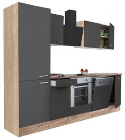 Mobilă de bucătărie Yorki 280, corp din stejar sonoma, față antracit satinat, element cuptor inferior, dulap raft