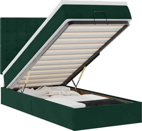 vidaXL Cadru de pat otoman cu saltele, catifea verde închis 100x200cm