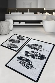Set 2 Covorase de Baie Hoja Djt, Poliester, Negru / Alb