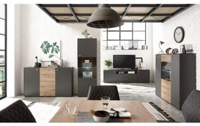 Bufet Cleveland 3U 1S, Gri + Stejar Artisan, 150 x 92 x 38 Cm