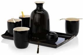 Set ceramic cești cu carafă și tavă KENDI negru